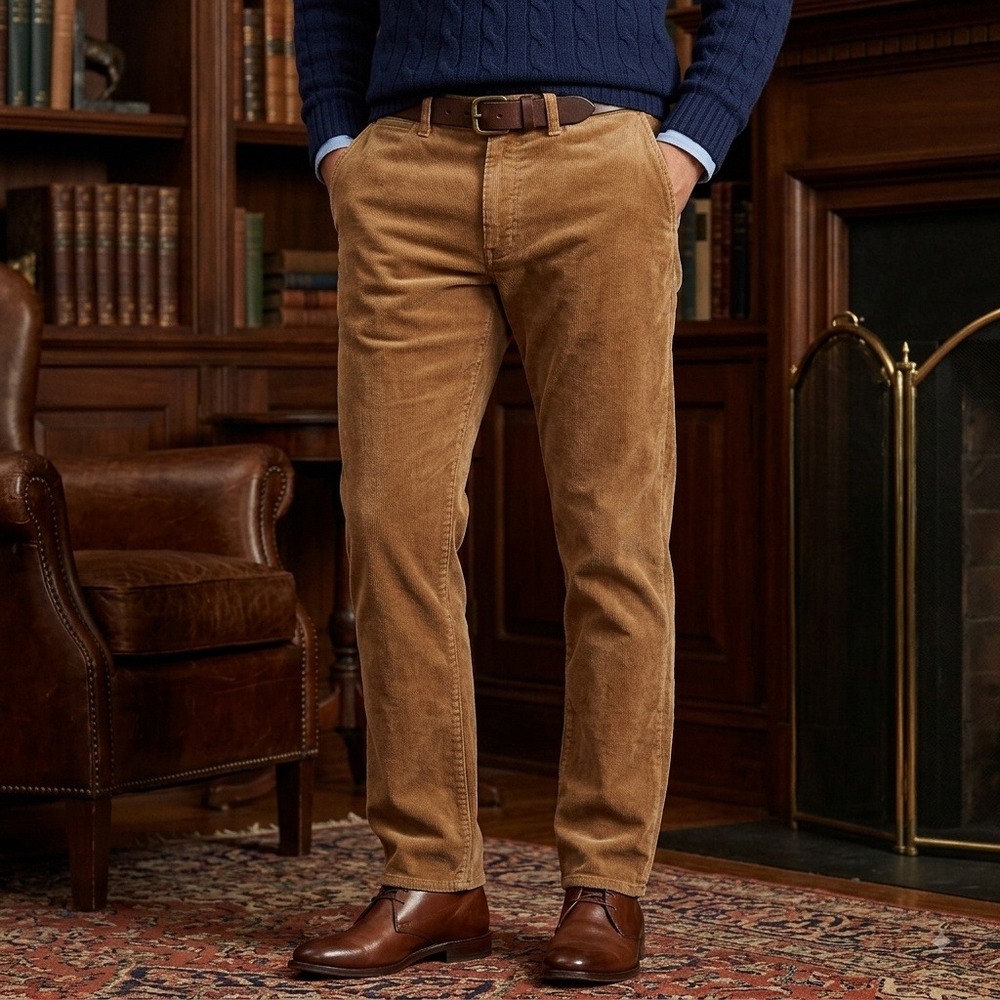 Polo Ralph Lauren Varick Slim Straight Corduroy Pants Mens 38x32 Tan 5-Pocket